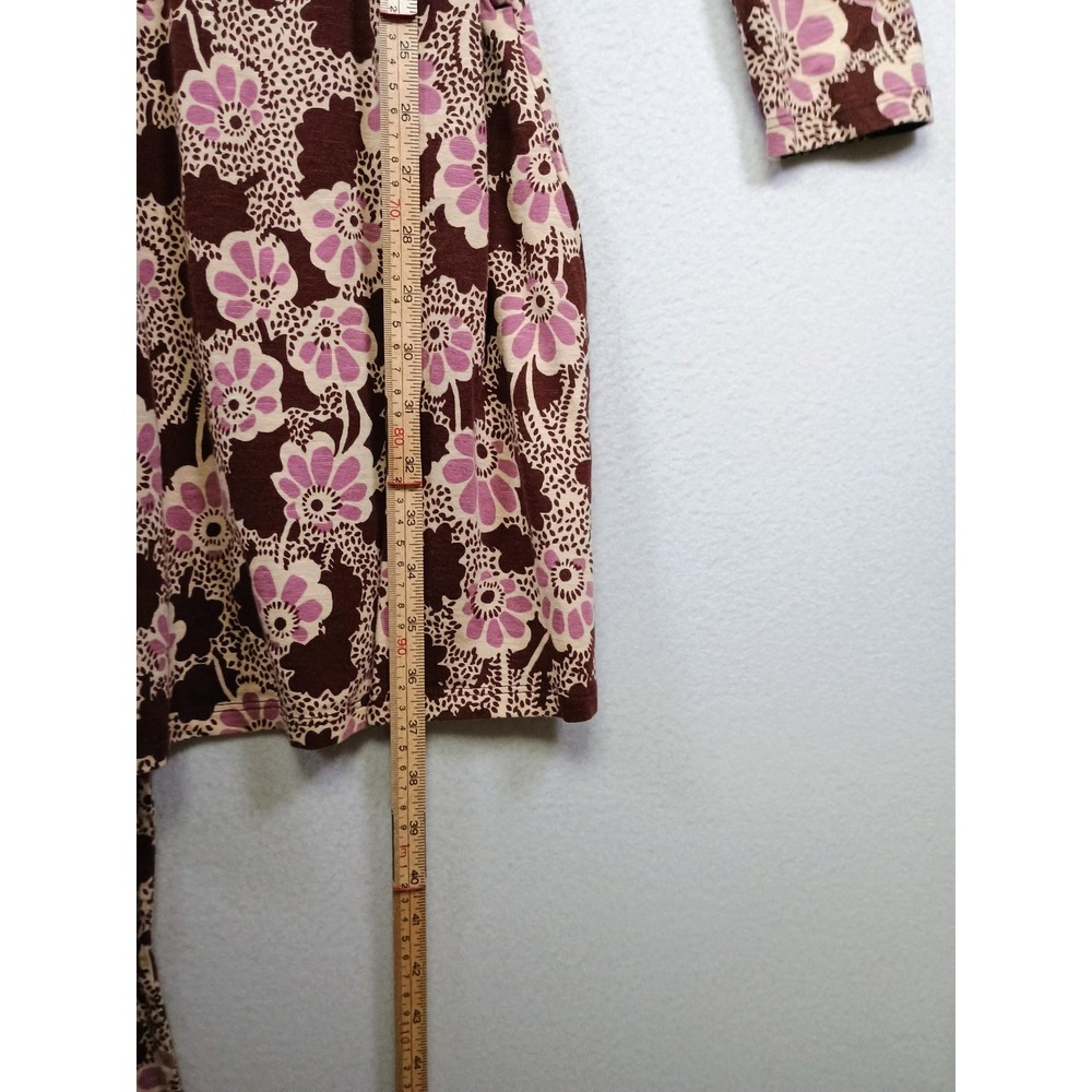 Boho Cottagecore Toad&Co Women Medium Brown Floral Long Sleeve Wrap Pocket Dress - Picture 7 of 11